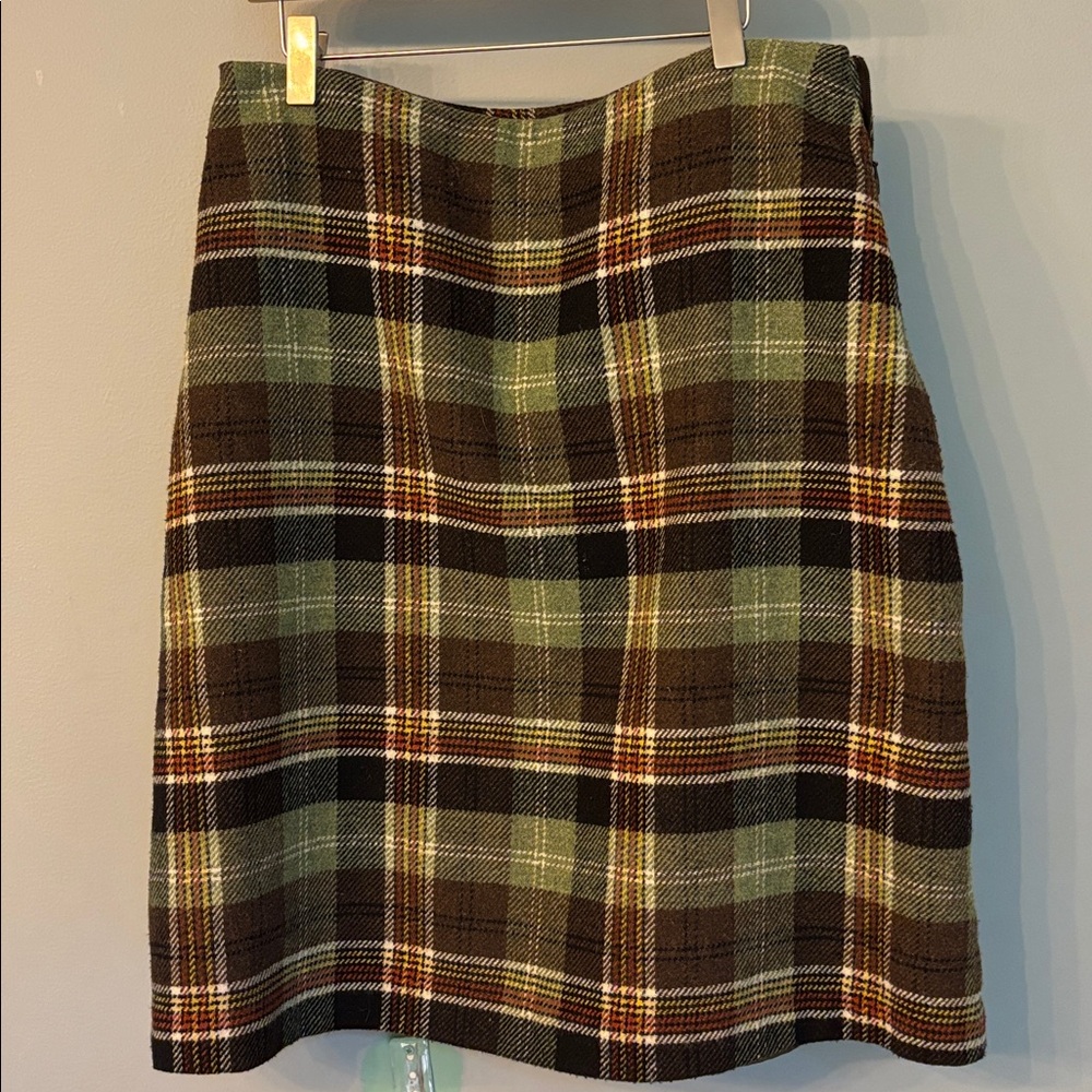 Plaid A-Line Skirt in Green and Brown